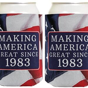 Birthday Gifts for 40th Birthday Making America Great Since 1983 40th Birthday Gag Gifts for Birthday Party 2 Pack Can Coolie Drink Coolers Coolies USA Flag