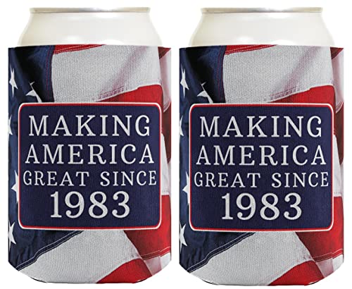 Birthday Gifts for 40th Birthday Making America Great Since 1983 40th Birthday Gag Gifts for Birthday Party 2 Pack Can Coolie Drink Coolers Coolies USA Flag