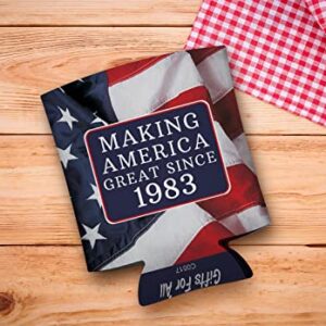 Birthday Gifts for 40th Birthday Making America Great Since 1983 40th Birthday Gag Gifts for Birthday Party 2 Pack Can Coolie Drink Coolers Coolies USA Flag