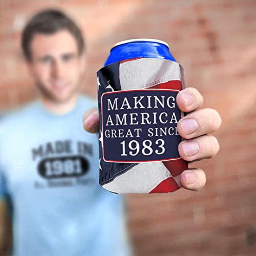 Birthday Gifts for 40th Birthday Making America Great Since 1983 40th Birthday Gag Gifts for Birthday Party 2 Pack Can Coolie Drink Coolers Coolies USA Flag