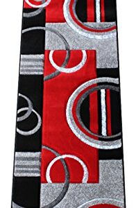 Masada Rugs, Sophia Collection Hand Carved Area Rug Modern Contemporary Red Grey White Black (2 Feet X 7 Feet 3 Inch) Runner