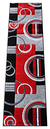 Masada Rugs, Sophia Collection Hand Carved Area Rug Modern Contemporary Red Grey White Black (2 Feet X 7 Feet 3 Inch) Runner