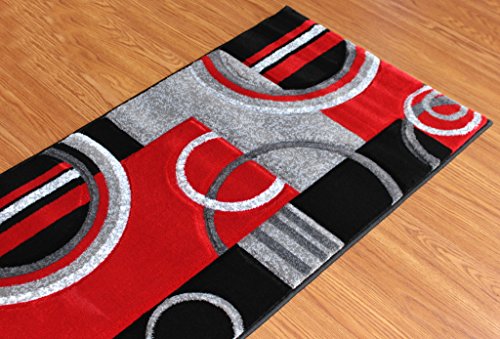 Masada Rugs, Sophia Collection Hand Carved Area Rug Modern Contemporary Red Grey White Black (2 Feet X 7 Feet 3 Inch) Runner