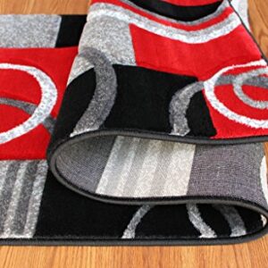 Masada Rugs, Sophia Collection Hand Carved Area Rug Modern Contemporary Red Grey White Black (2 Feet X 7 Feet 3 Inch) Runner