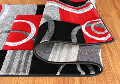 Masada Rugs, Sophia Collection Hand Carved Area Rug Modern Contemporary Red Grey White Black (2 Feet X 7 Feet 3 Inch) Runner