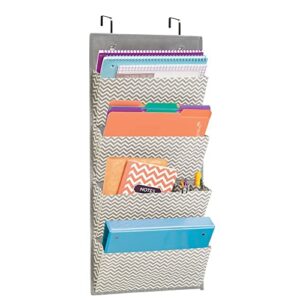 mDesign Soft Fabric Wall Mount/Over Door Hanging Storage Organizer - 4 Large Cascading Pockets - Holds Office Supplies, Planners, File Folders, Notebooks - Chevron Zig-Zag, 2 Pack - Taupe/Natural