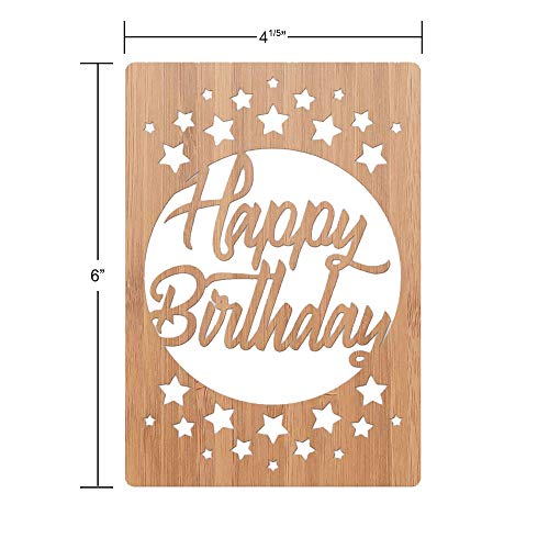 Happy Birthday Card by HeartSpace, Birthday Stars Design: Premium Wooden Greeting Cards Handmade From Sustainable Real Bamboo Wood