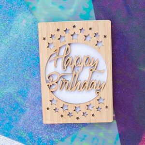 Happy Birthday Card by HeartSpace, Birthday Stars Design: Premium Wooden Greeting Cards Handmade From Sustainable Real Bamboo Wood