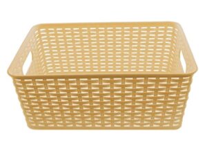 ybm home medium plastic rattan storage box basket organizer, medium - beige - 1 pack