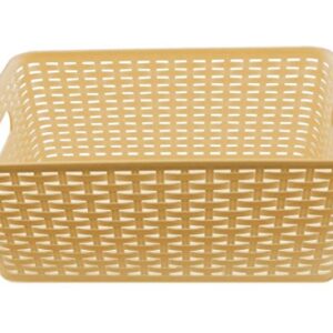 YBM Home Medium Plastic Rattan Storage Box Basket Organizer, Medium - Beige - 1 Pack