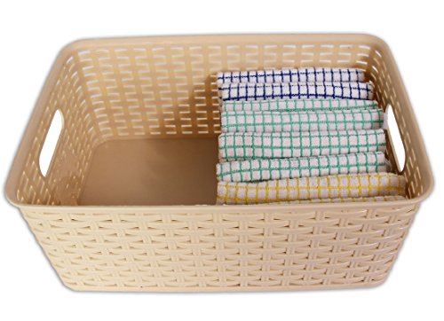 YBM Home Medium Plastic Rattan Storage Box Basket Organizer, Medium - Beige - 1 Pack
