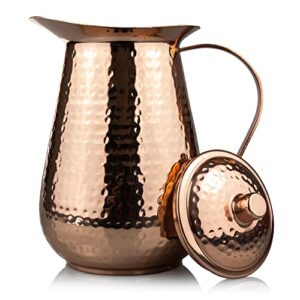 kosdeg - copper pitcher with lid - 68 oz - drink more water, lower your sugar intake and enjoy the health benefits - pure copper handmade hammered jug, the best bedside carafe - heavy gauge