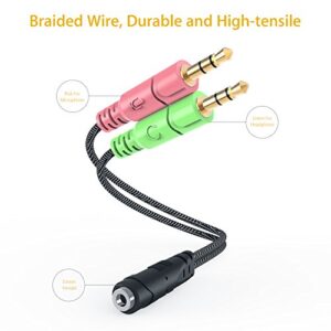 MillSO Headphone Splitter for Computer CTIA 3.5mm TRRS Female to Dual TRS Male Mic Audio Jack Y Adapter Headset Splitter Cable for PC Laptop to Gaming Headset - 8inch/20cm