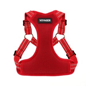 best pet supplies voyager adjustable dog harness with reflective stripes for walking, jogging, heavy-duty full body no pull vest with leash d-ring, breathable all-weather - harness (red), m