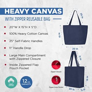 shop4ever® Life is Better at the Lake Heavy Canvas Tote with Zipper Sayings Reusable Shopping Bag 12 oz Navy -Pack of 1- Zip