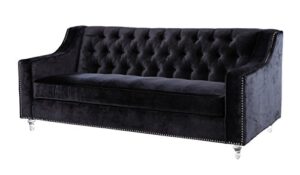 iconic home black dylan velvet with silver nail head trim round acrylic feet sofa