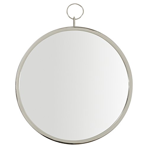 Amazon Brand – Rivet Round Glass Hanging Wall Mirror, 30 Inch Height, Silver Finish