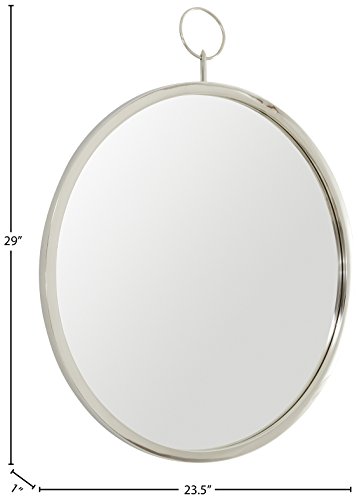 Amazon Brand – Rivet Round Glass Hanging Wall Mirror, 30 Inch Height, Silver Finish