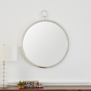 Amazon Brand – Rivet Round Glass Hanging Wall Mirror, 30 Inch Height, Silver Finish