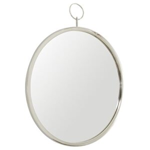 Amazon Brand – Rivet Round Glass Hanging Wall Mirror, 30 Inch Height, Silver Finish