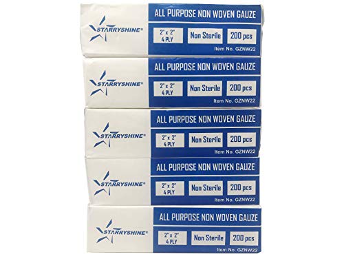2"X2" Non-Woven 4-Ply Dental Medical Gauze Pad, Non-Sterile All Purpose Gauze Sponges, 4-Ply Cotton Filled Sponges Provide Maximum Absorption (1000 PCS (5 Pack))