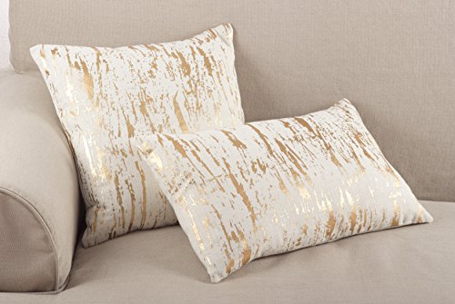 SARO LIFESTYLE 1612.GL1422B Distressed Metallic Foil Design Cotton Down Filled Throw Pillow, 14" x 22", Gold