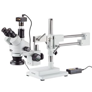 amscope - 3.5x-180x trinocular stereo microscope with 4-zone 144-led ring light and 10mp camera - sm-4tzz-144a-10m