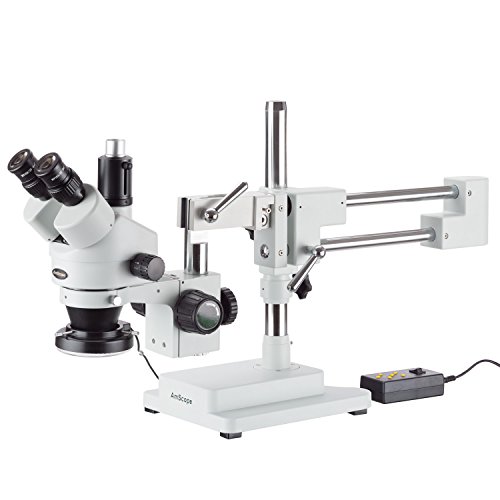 AmScope - 3.5X-180X Trinocular Stereo Microscope with 4-Zone 144-LED Ring Light and 10MP Camera - SM-4TZZ-144A-10M