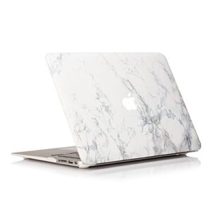 ruban case for macbook air 13 inch (models: a1369 & a1466, older version 2010-2017 release), slim snap on hard shell protective cover, white marble