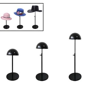 Queens 3 Pack Black Adjustable Height Hat Stand Organizer Metal Dome Shape Design Tabletop Wig Display Rack