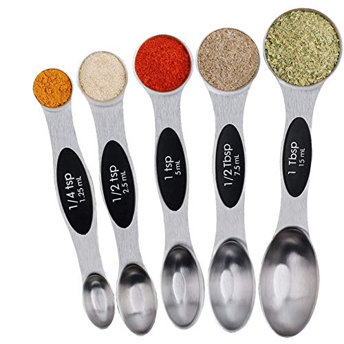 MEBOK Measuring Spoons,18/10 Stainless Steel Set Of 5 Double Sided Magnetic Baking and Cooking Kitchen Set for Weighing Liquid and Dry Ingredients