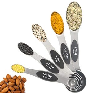 MEBOK Measuring Spoons,18/10 Stainless Steel Set Of 5 Double Sided Magnetic Baking and Cooking Kitchen Set for Weighing Liquid and Dry Ingredients