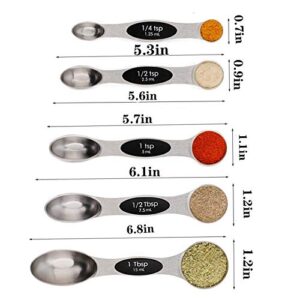 MEBOK Measuring Spoons,18/10 Stainless Steel Set Of 5 Double Sided Magnetic Baking and Cooking Kitchen Set for Weighing Liquid and Dry Ingredients