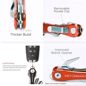 KeySmart Rugged - Multi-Tool Key Holder with Bottle Opener and Pocket Clip (up to 14 Keys, Titanium)
