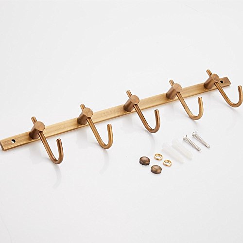 YUTU Bronze 5 Hooks Brass Towel Racks Brushed Antique Coat Hat Hooks Wall Mounted Bathroom