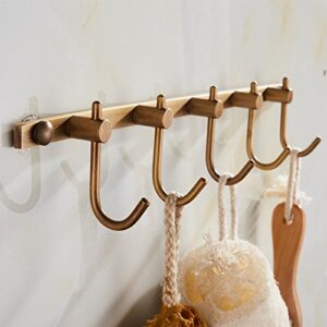 YUTU Bronze 5 Hooks Brass Towel Racks Brushed Antique Coat Hat Hooks Wall Mounted Bathroom