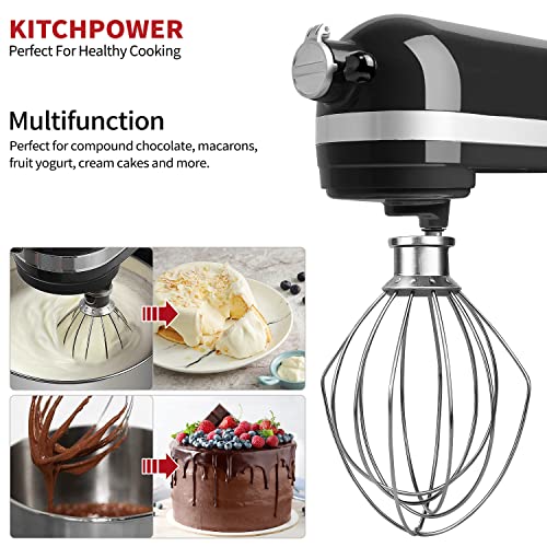 KITCHPOWER K45WW Wire Whip Attachment for Tilt-Head Stand Mixer for KitchenAid Stainless Steel Egg Cream Stirrer, Flour Cake Balloon Whisk