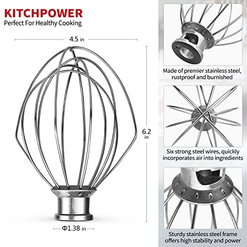 KITCHPOWER K45WW Wire Whip Attachment for Tilt-Head Stand Mixer for KitchenAid Stainless Steel Egg Cream Stirrer, Flour Cake Balloon Whisk