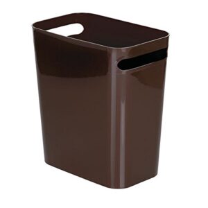 interdesign una rectangular trash can with handles, waste basket garbage can for bathroom, bedroom, home office, dorm, college, 12-inch, dark brown