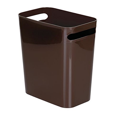 InterDesign Una Rectangular Trash Can with Handles, Waste Basket Garbage Can for Bathroom, Bedroom, Home Office, Dorm, College, 12-Inch, Dark Brown