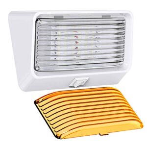 leisure led rv exterior porch utility light with switch - 12v 280 lumen lighting fixture. replacement lighting for rvs, trailers, campers, 5th wheels. white base, clear and amber lens (white, 1-pack)