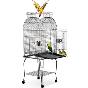 ikayaa large bird cage, bird cage for parakeets, cockatiel cage, parrot cage, medium dome open top bird cage for parrots, with stainless steel bowl & lockable wheels