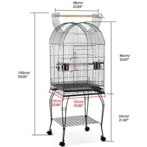 IKAYAA Large Bird Cage, Bird Cage for Parakeets, Cockatiel Cage, Parrot Cage, Medium Dome Open Top Bird Cage for Parrots, with Stainless Steel Bowl & Lockable Wheels