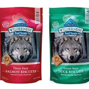 Wilderness Blue Buffalo Trail Treats Grain-Free Dog Biscuits 2 Flavor Variety Bundle: (1) Duck, and (1) Salmon, 10 Ounces