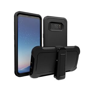 galaxy s8 case, toughbox® [armor series] [shockproof] [black] for samsung galaxy s8 case [with holster & belt clip] [fits otterbox defender series belt clip]
