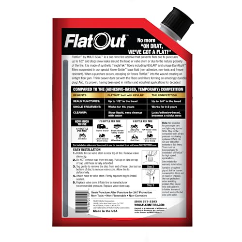 FlatOut Tire Sealant Sportsman Formula - Prevent Flat Tires, Seal Leaks, Contains Kevlar, 32-Ounce Bag, 1-Pack