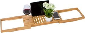 trademark innovations adjustable bamboo tub organizer tray bath caddy, 28", tan