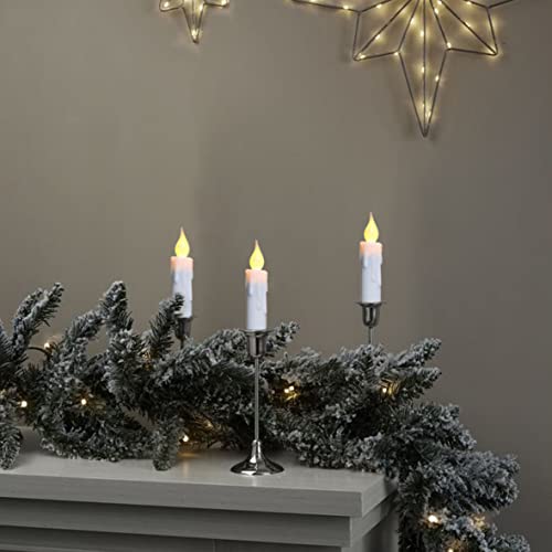 CVHOMEDECO. Flickering Taper Candles LED Drip Flameless Candles, Battery Operated with Timer, White, 4-3/4 Inch, Set of 6