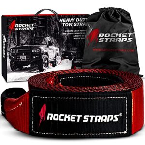rocket straps tow strap - premium heavy duty 3" x 30' recovery tow strap | 30,000 lbs capacity recovery strap | vehicle tow straps with protected loop ends | emergency off road towing rope