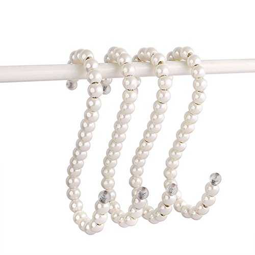 RuiLing 5-Pack White Pearl Beads Hanging S Hooks S Shape Non-Slip Ornament Hook- S Shaped Creativity S Hooks, for Closets, Wardrobe, Clothing Shop, Shopping Mall